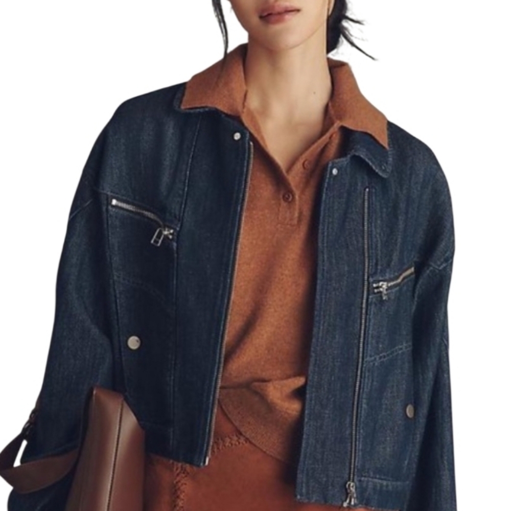 PILCRO $128 Dark Blue Denim Jean Jacket with Zip Pockets NWT New Never Used FALL